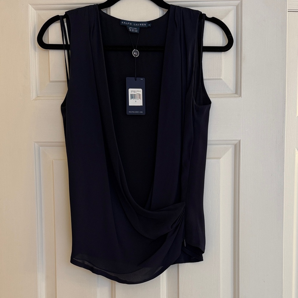 Ralph Lauren Women's Navy Drape Front Blouse